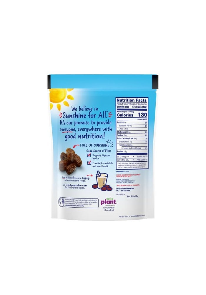 Dole California Whole Pitted Dates, Dried Fruit, Gluten Free Snack, 8 Oz Bag - Image 2